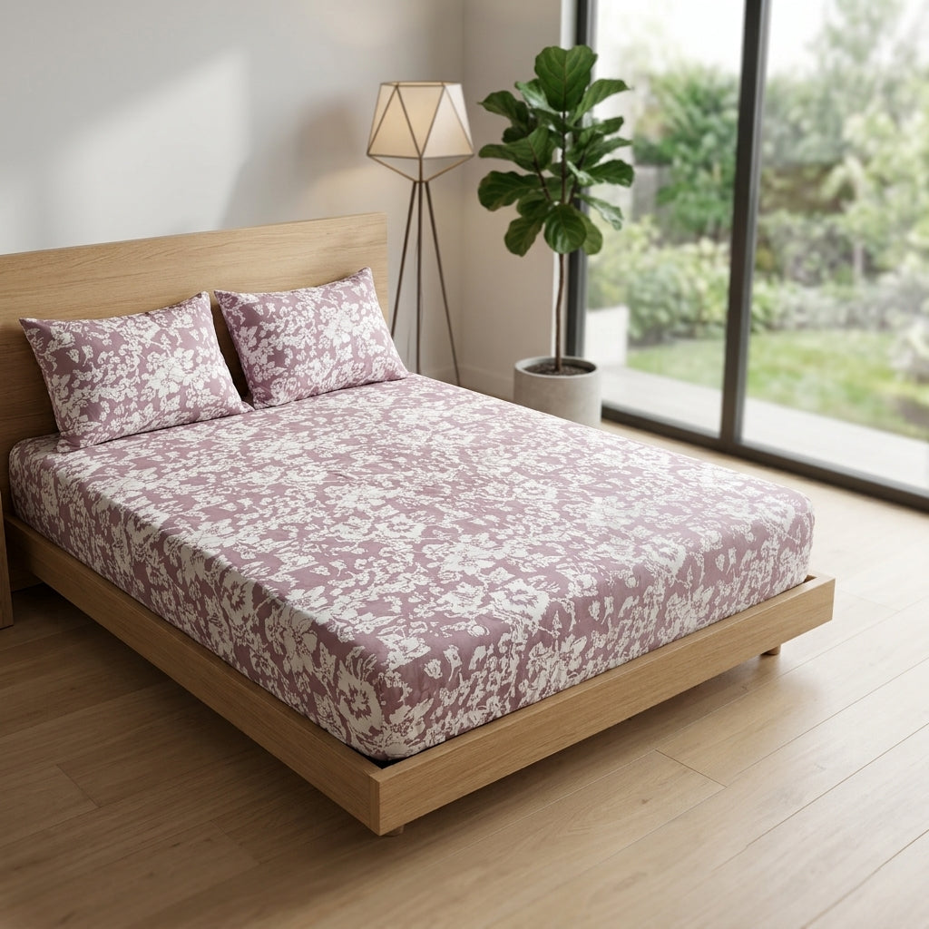 Classical Design Elastic/Fitted Bedsheets Pure Mulmul Cotton 108 BY 108 Inch Product Code :- 55B135RKEH