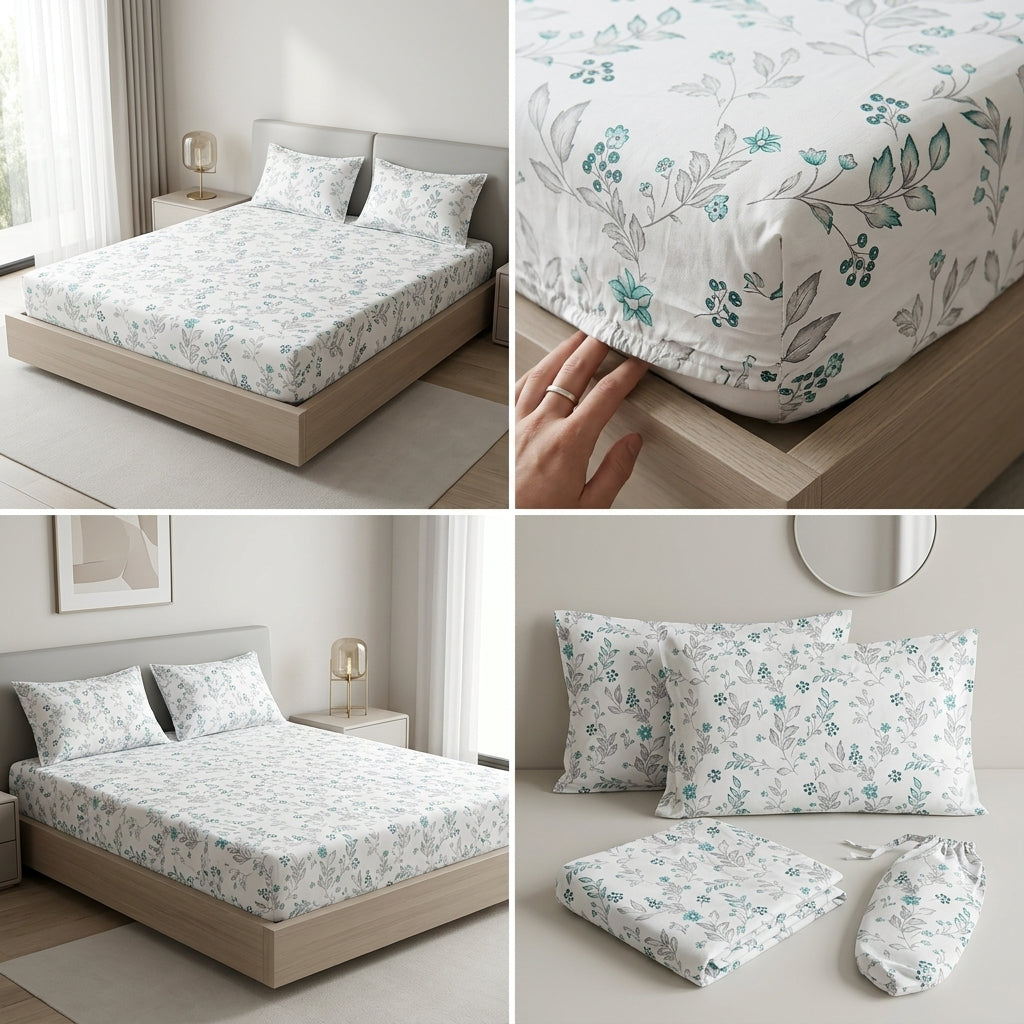 Classical Design Elastic/Fitted Bedsheets Pure Mulmul Cotton 108 BY 108 Inch Product Code :- 55B135RKEH