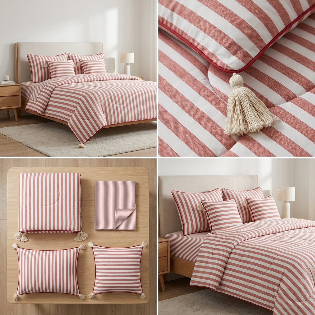 Premium 6 Pcs Striped Cotton Bedding Set | King Size
