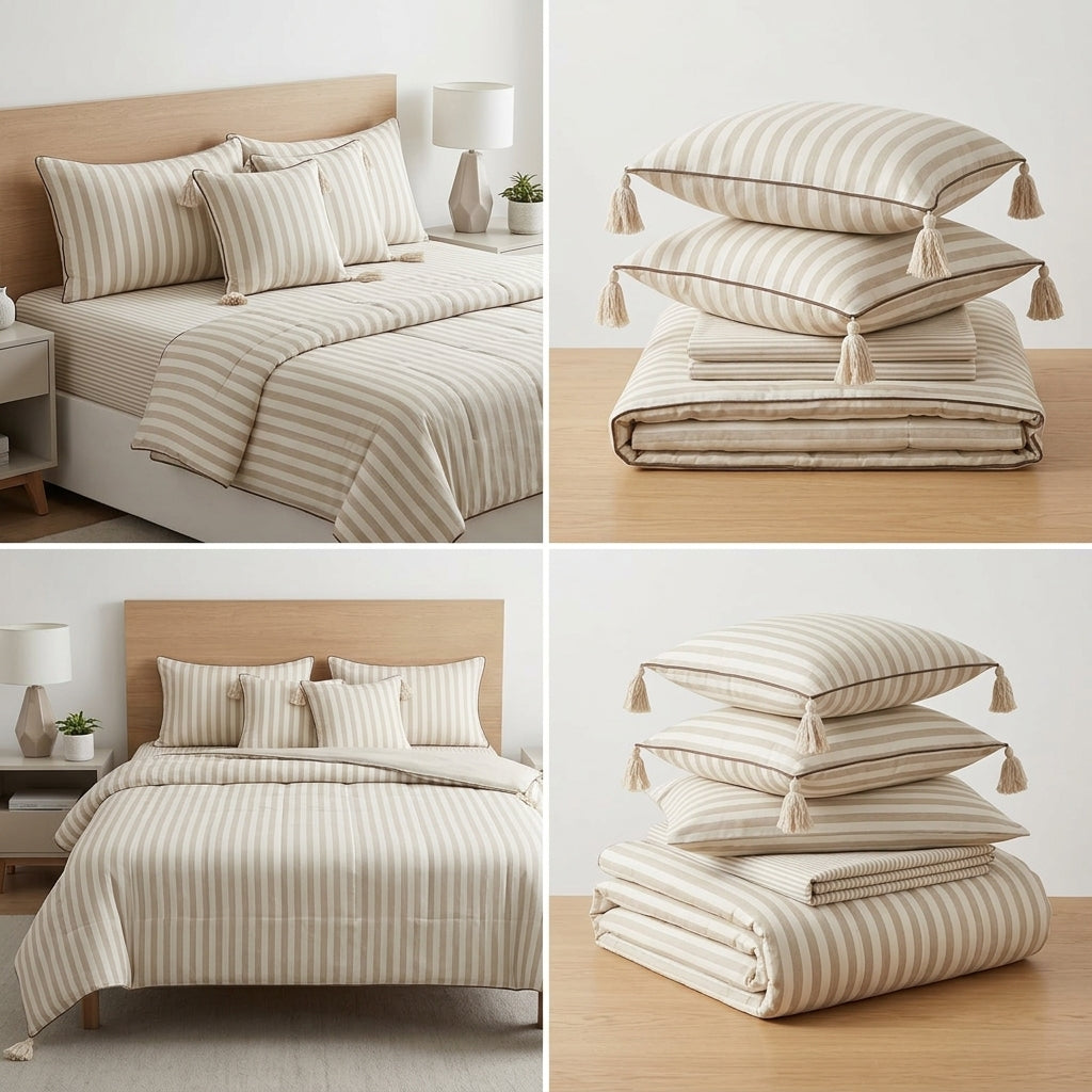 Premium 6 Pcs Striped Cotton Bedding Set | King Size
