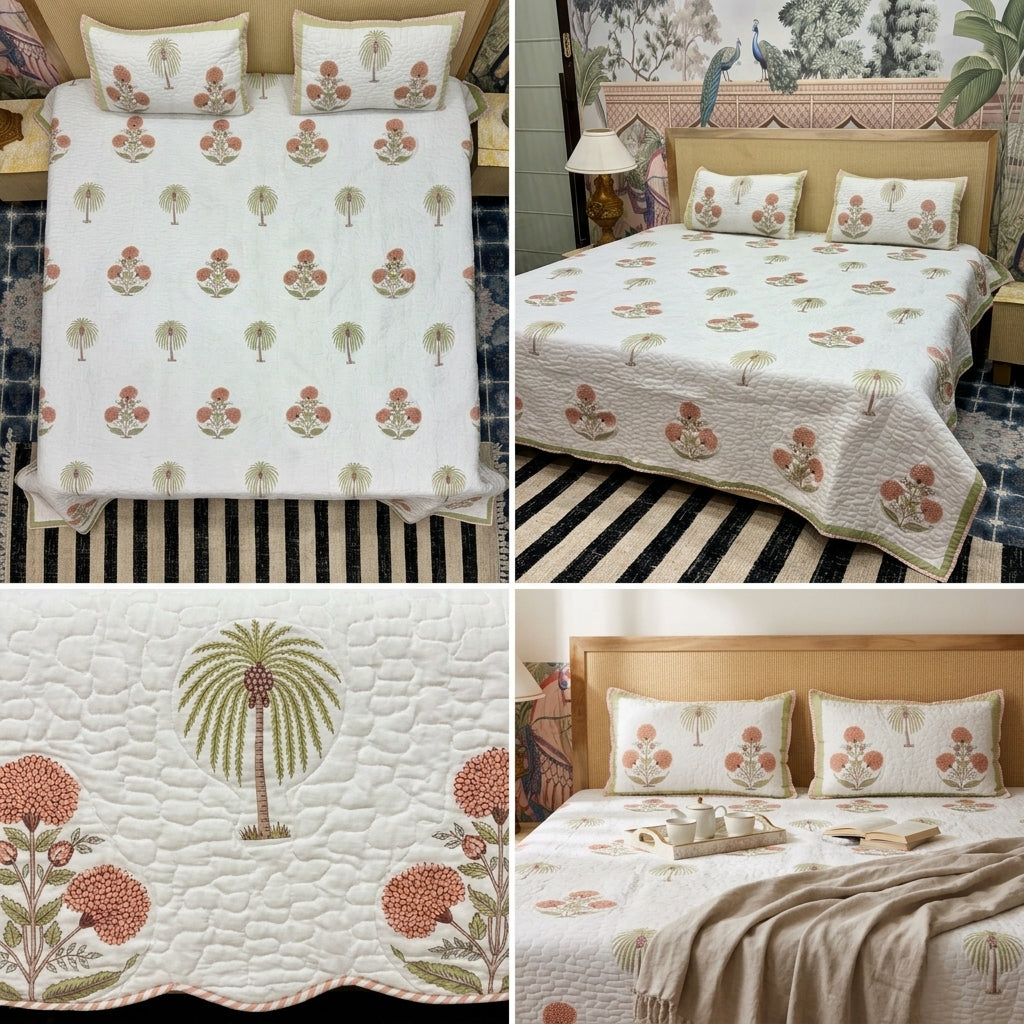 Quilted Reversible Bedcover – Pure Mulmul Cotton