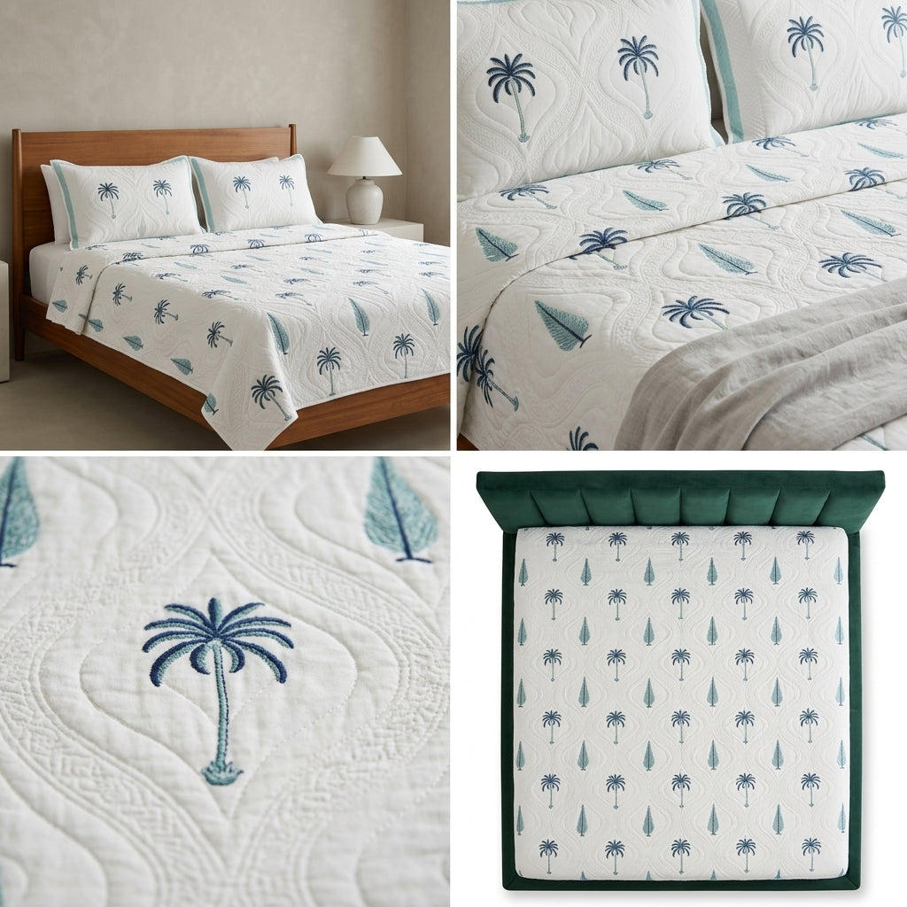 Motif Muslin Quilted Bedcover – 110 * 113 Inch Super King Size Luxury