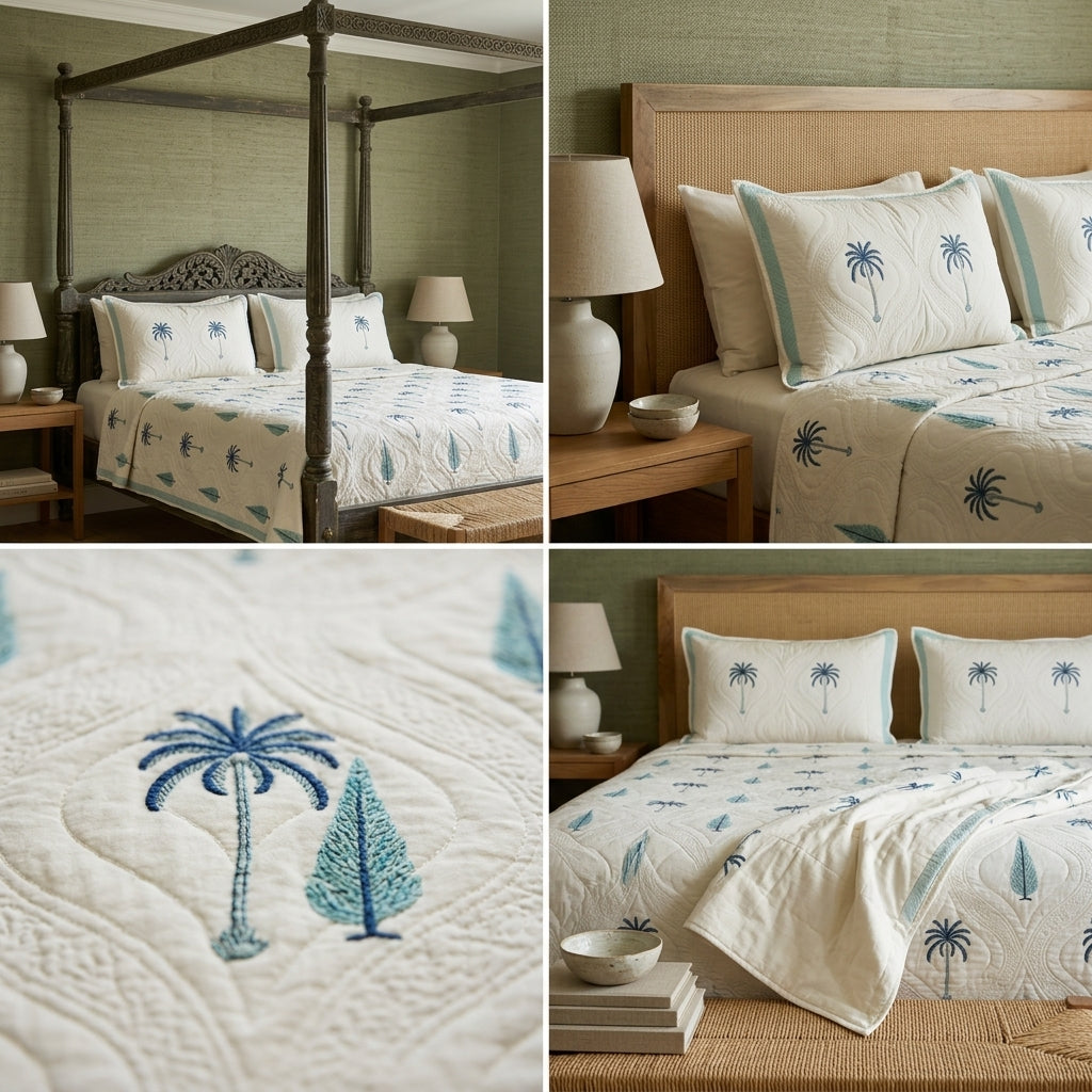 Motif Muslin Quilted Bedcover – 110 * 113 Inch Super King Size Luxury