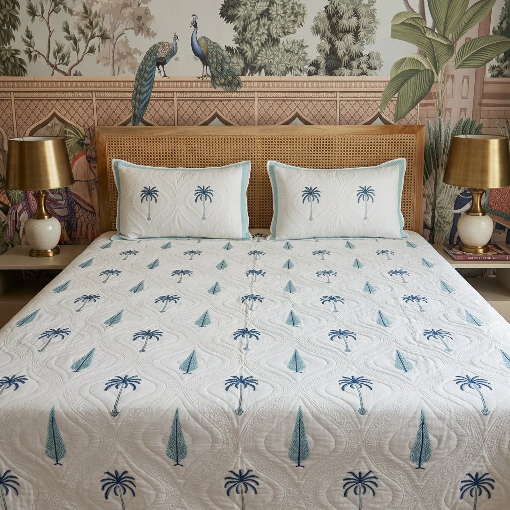 Motif Muslin Quilted Bedcover – 110 * 113 Inch Super King Size Luxury