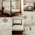 Motif Muslin Quilted Bedcover – 110 * 113 Inch Super King Size Luxury
