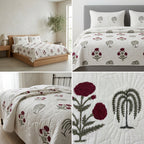 Motif Muslin Quilted Bedcover – 110 * 113 Inch Super King Size Luxury