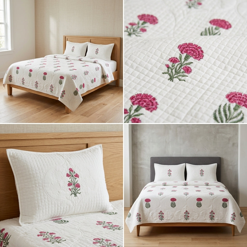 Motif Muslin Quilted Bedcover – King Size Luxury