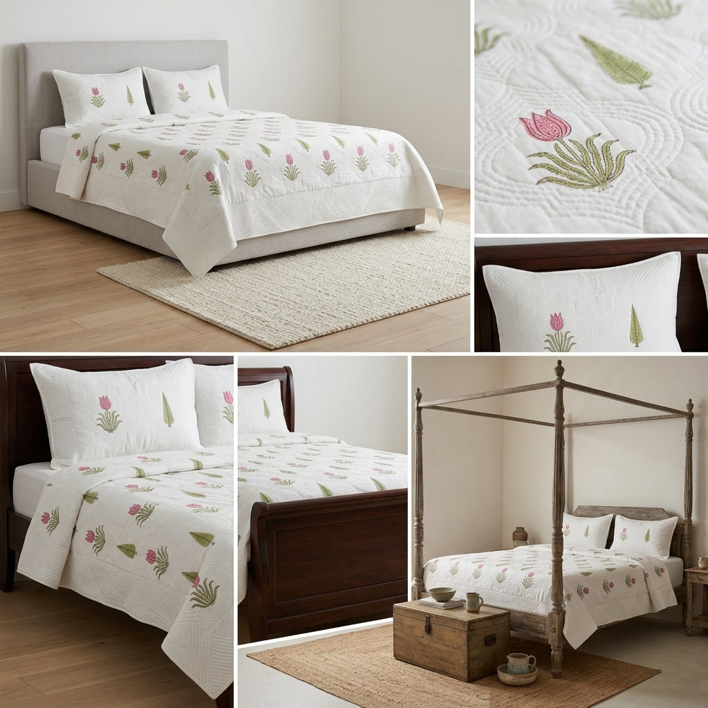 Motif Muslin Quilted Bedcover – King Size Luxury