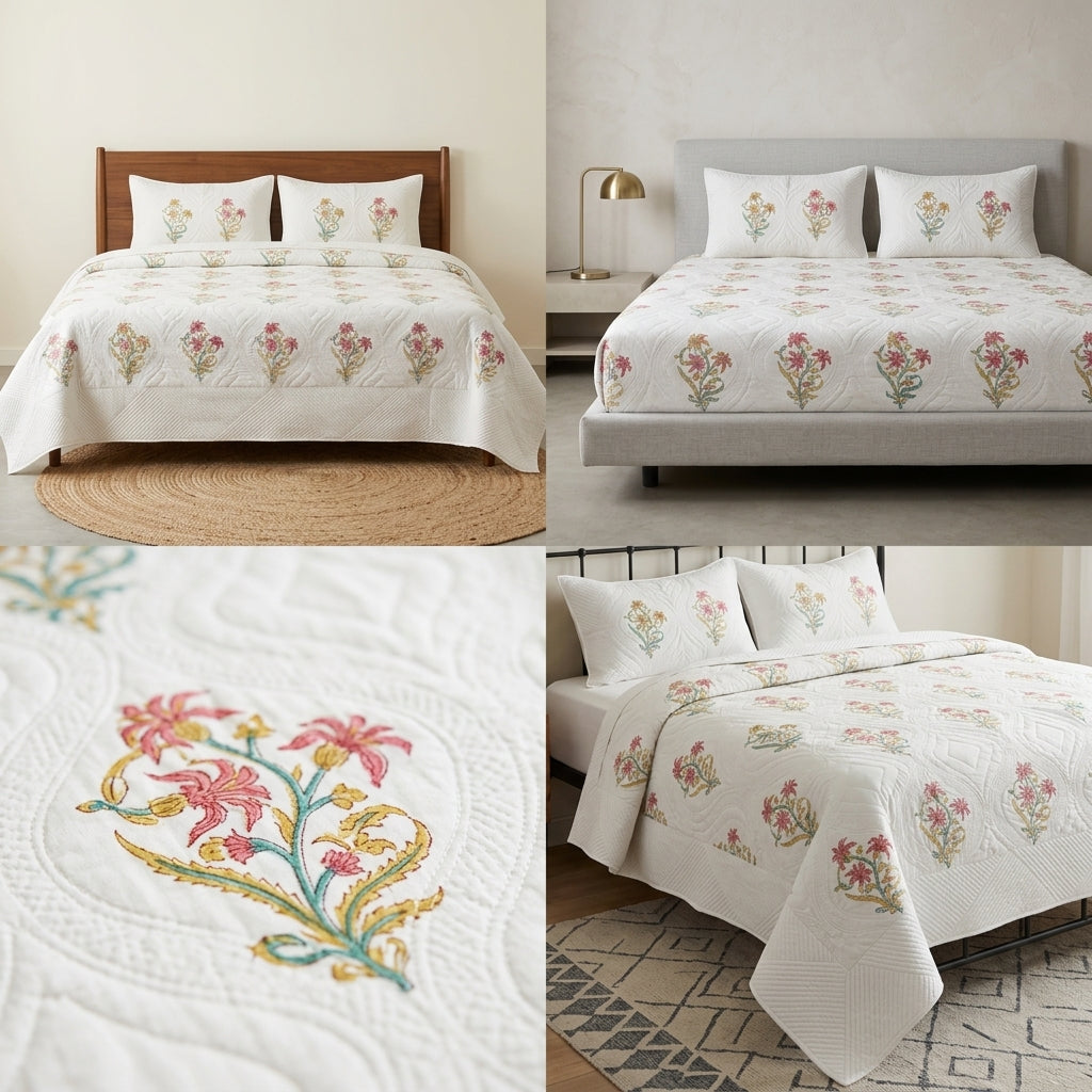 Motif Muslin Quilted Bedcover – King Size Luxury