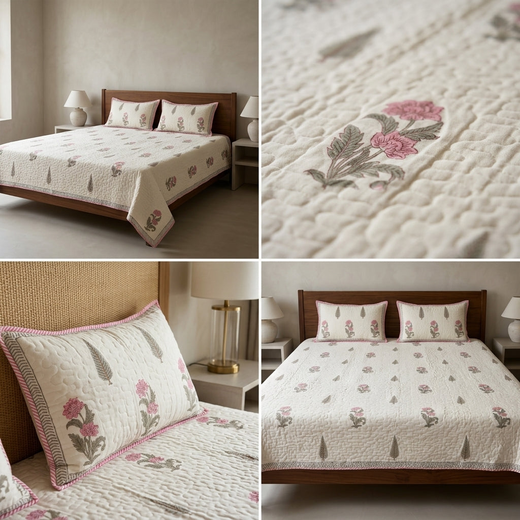 Quilted Reversible Bedcover – Pure Mulmul Cotton
