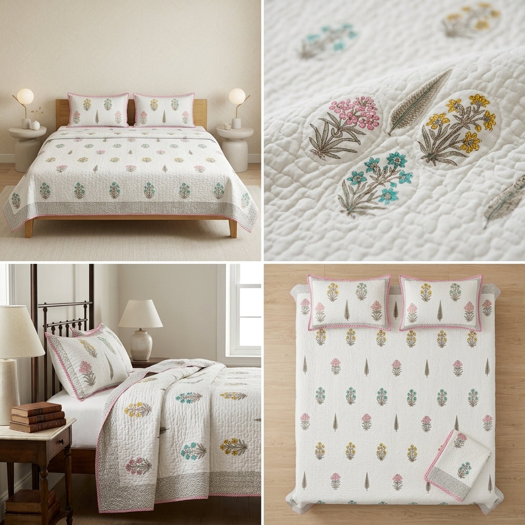 Quilted Reversible Bedcover – Pure Mulmul Cotton