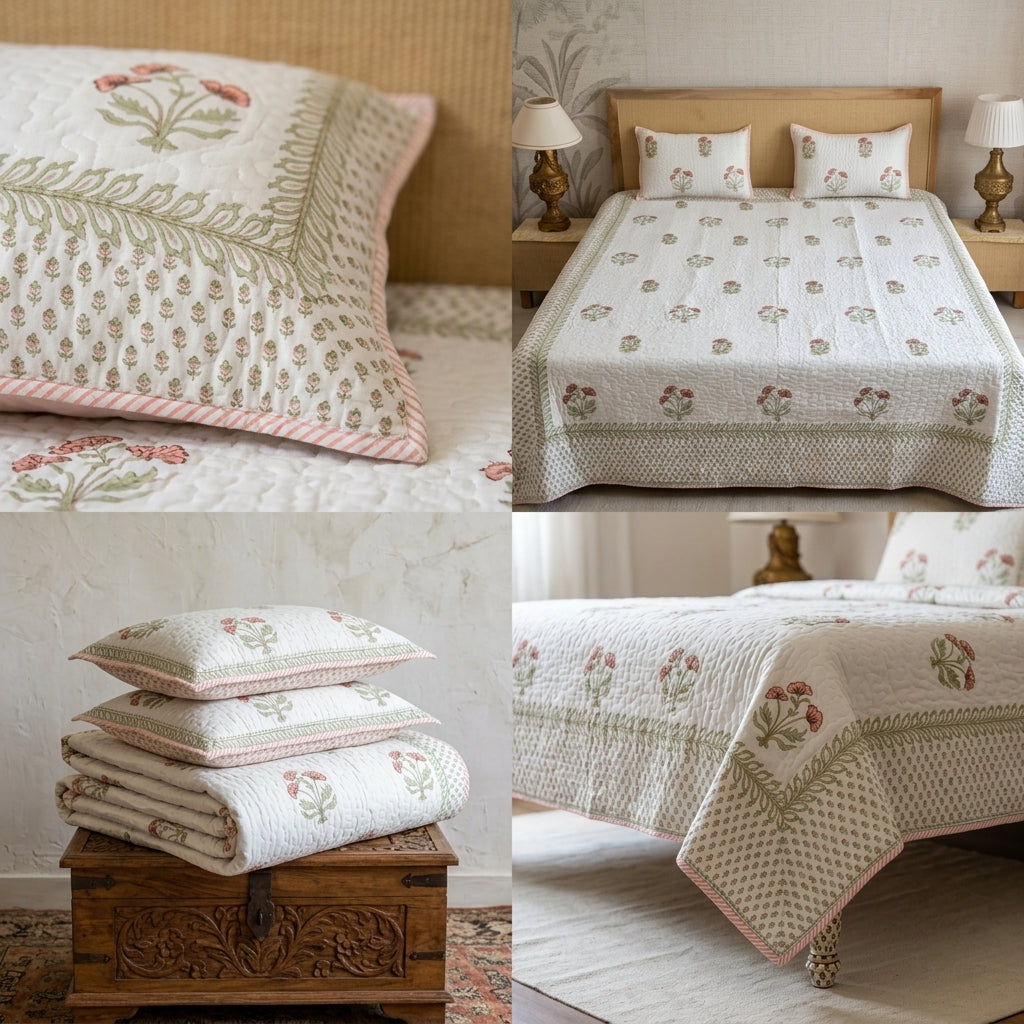 Quilted Reversible Bedcover – Pure Mulmul Cotton