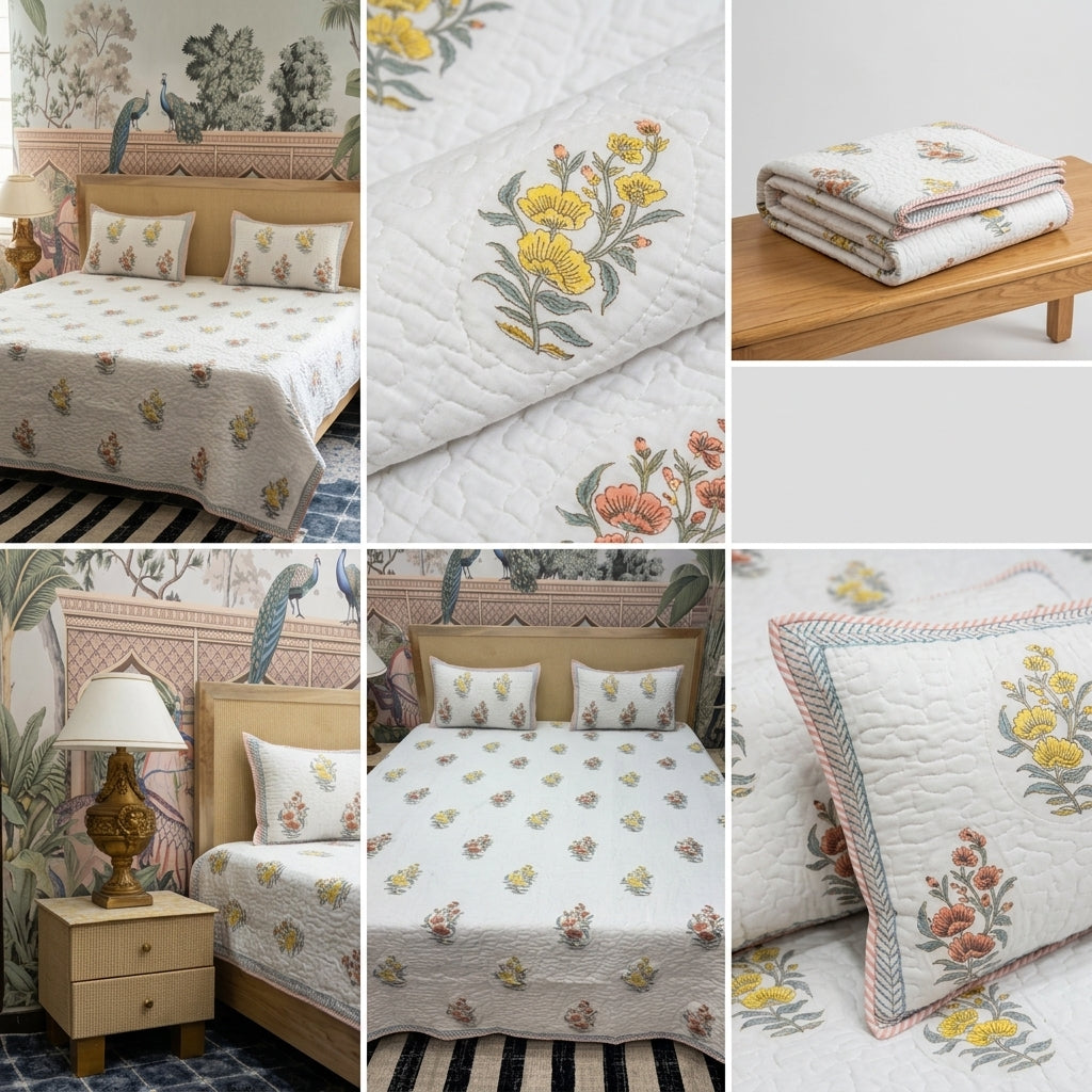 Quilted Reversible Bedcover – Pure Mulmul Cotton
