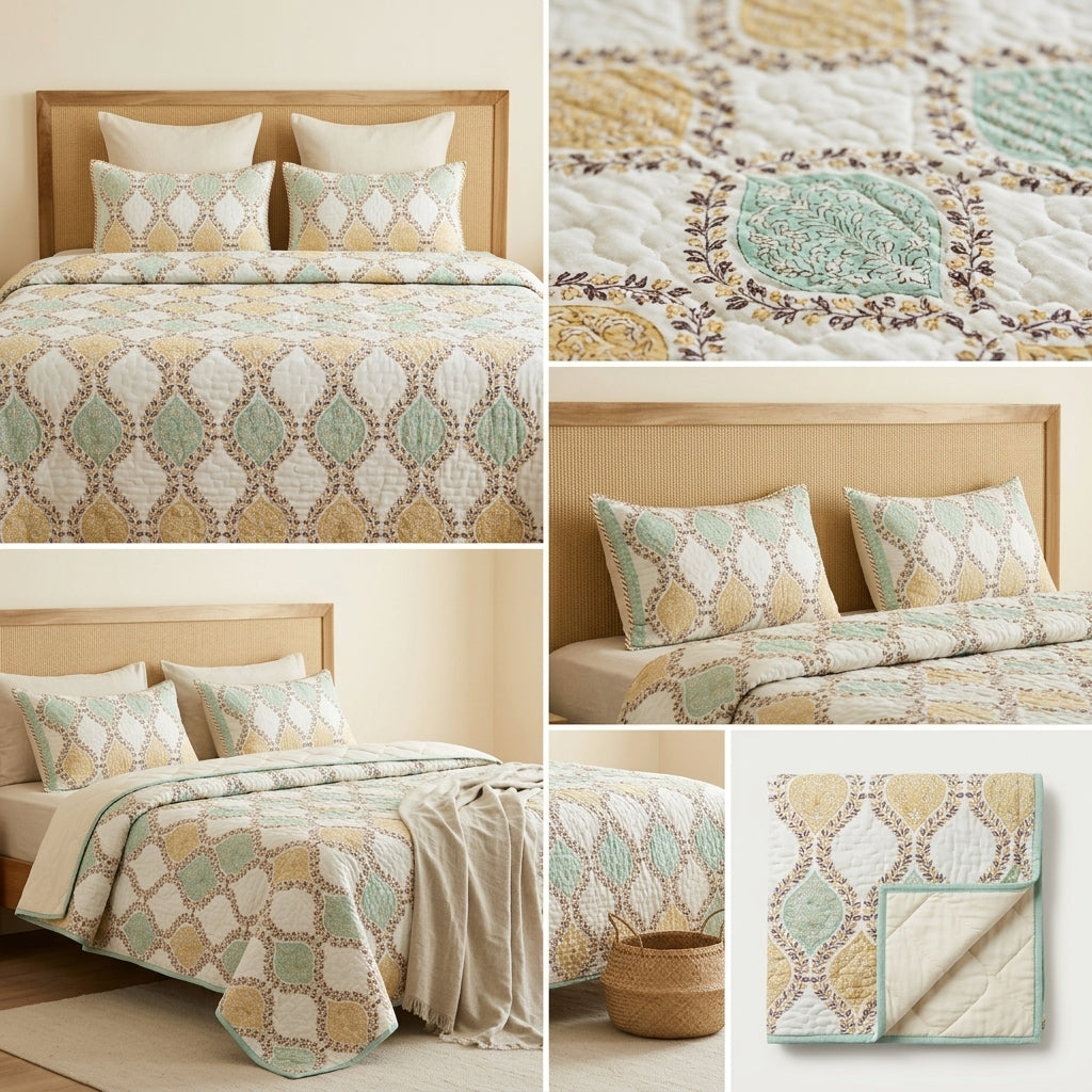 Quilted Reversible Bedcover – Pure Mulmul Cotton