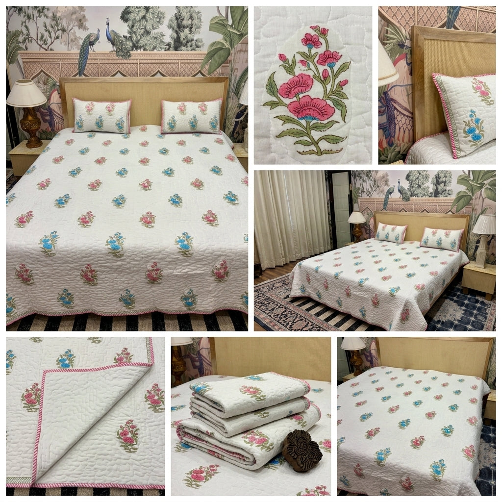 Quilted Reversible Bedcover – Pure Mulmul Cotton