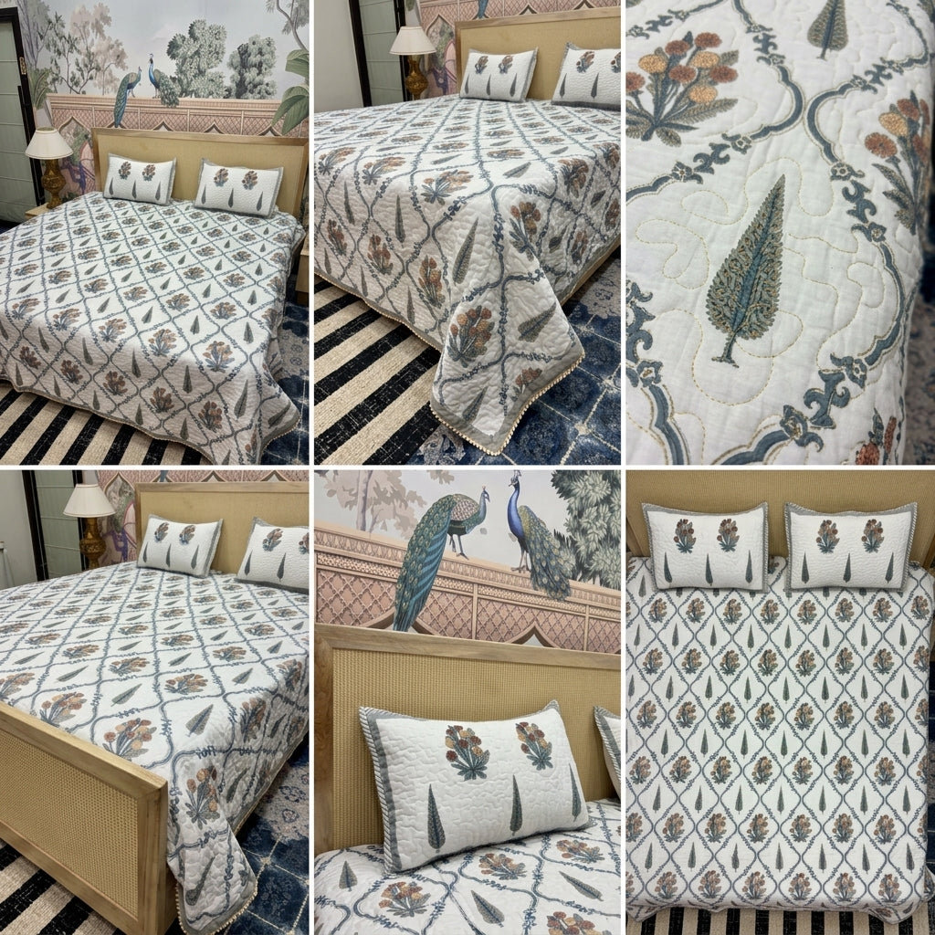 Quilted Reversible Bedcover – Pure Mulmul Cotton