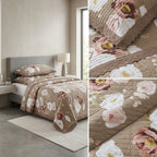 ✨ Crown Weave Quilted Bedcover Set with Elegant Lace Border – 3 Piece Luxury Collection ✨