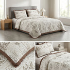 ✨ Crown Weave Quilted Bedcover Set with Elegant Lace Border – 3 Piece Luxury Collection ✨