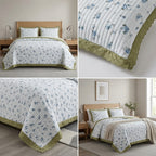 ✨ Crown Weave Quilted Bedcover Set with Elegant Lace Border – 3 Piece Luxury Collection ✨
