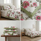 ✨ Crown Weave Quilted Bedcover Set with Elegant Lace Border – 3 Piece Luxury Collection ✨