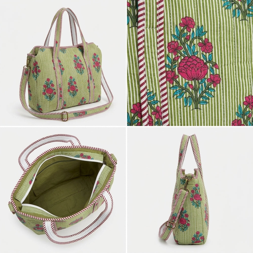 Quilted Cotton Tote Bag – Stylish, Spacious & Everyday Ready