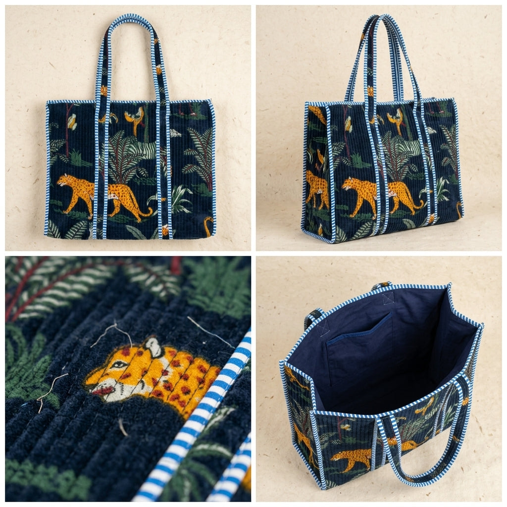 Velvet Quilted Tote Bag – Stylish, Spacious & Reusable