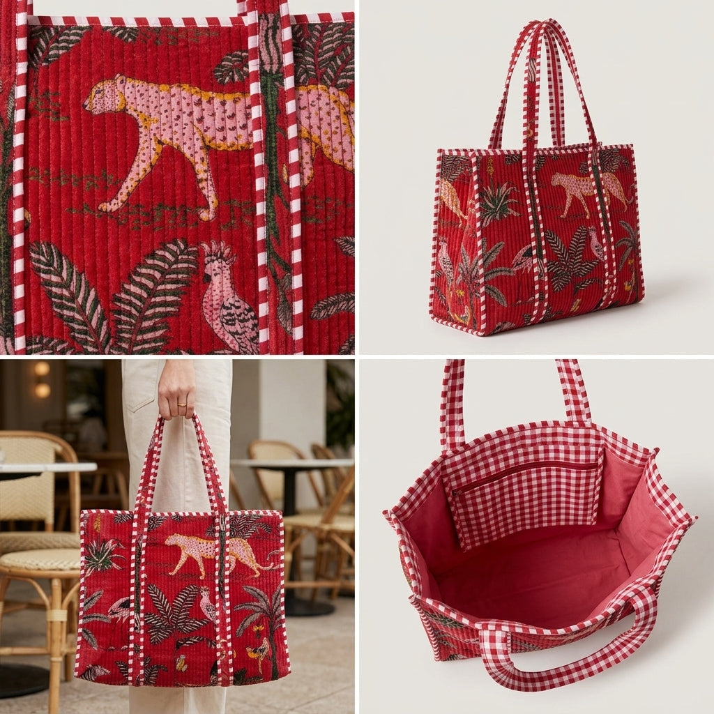 Velvet Quilted Tote Bag – Stylish, Spacious & Reusable