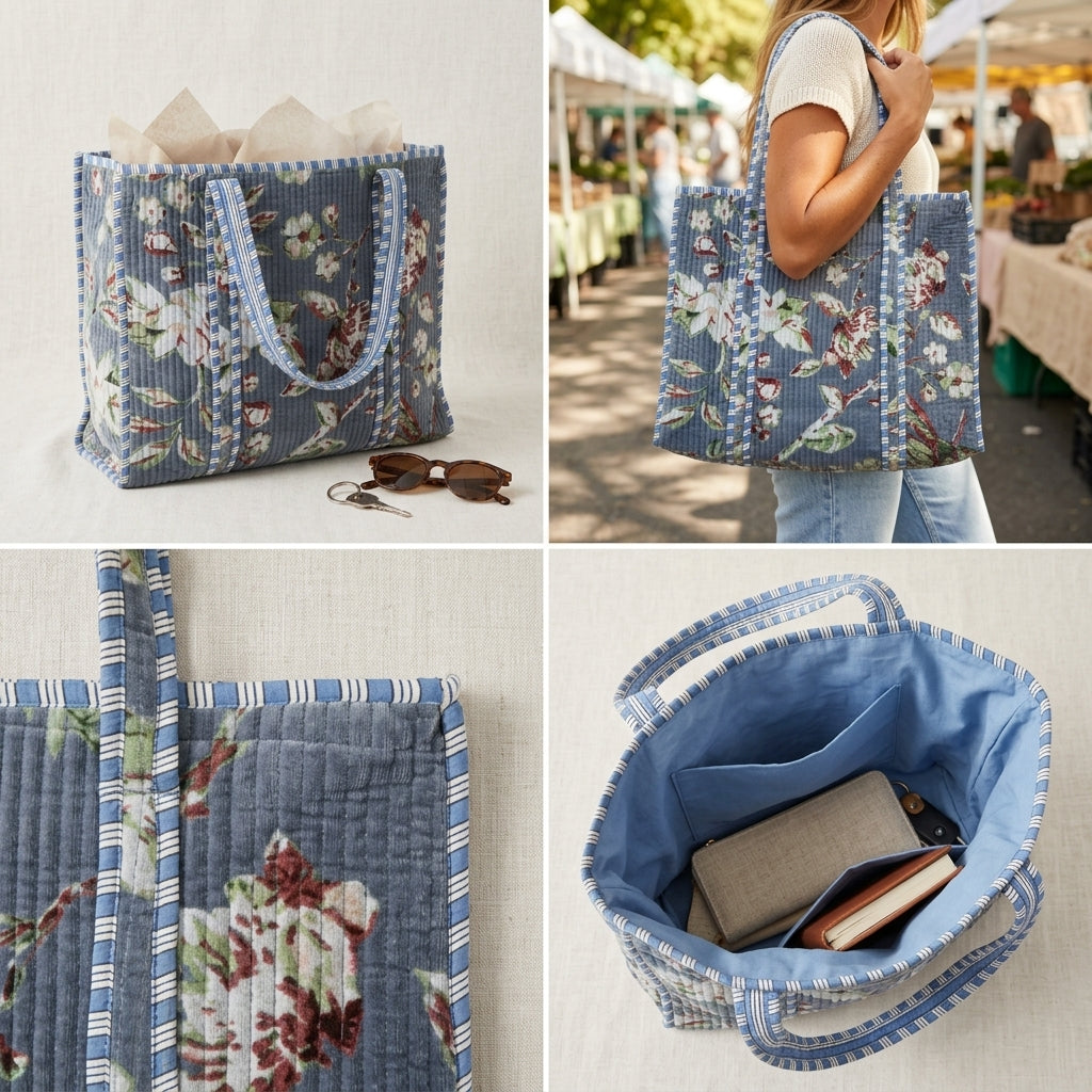 Velvet Quilted Tote Bag – Stylish, Spacious & Reusable