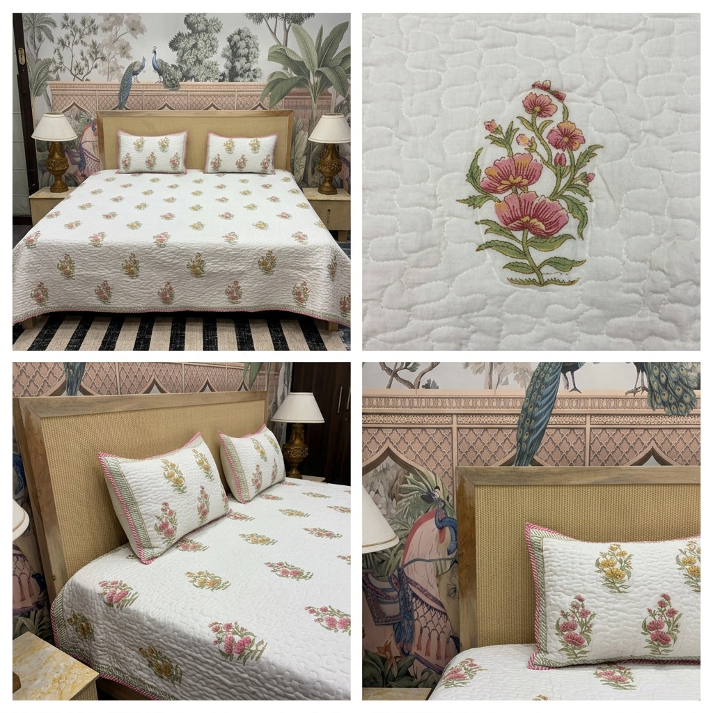 Quilted Reversible Bedcover – Pure Mulmul Cotton