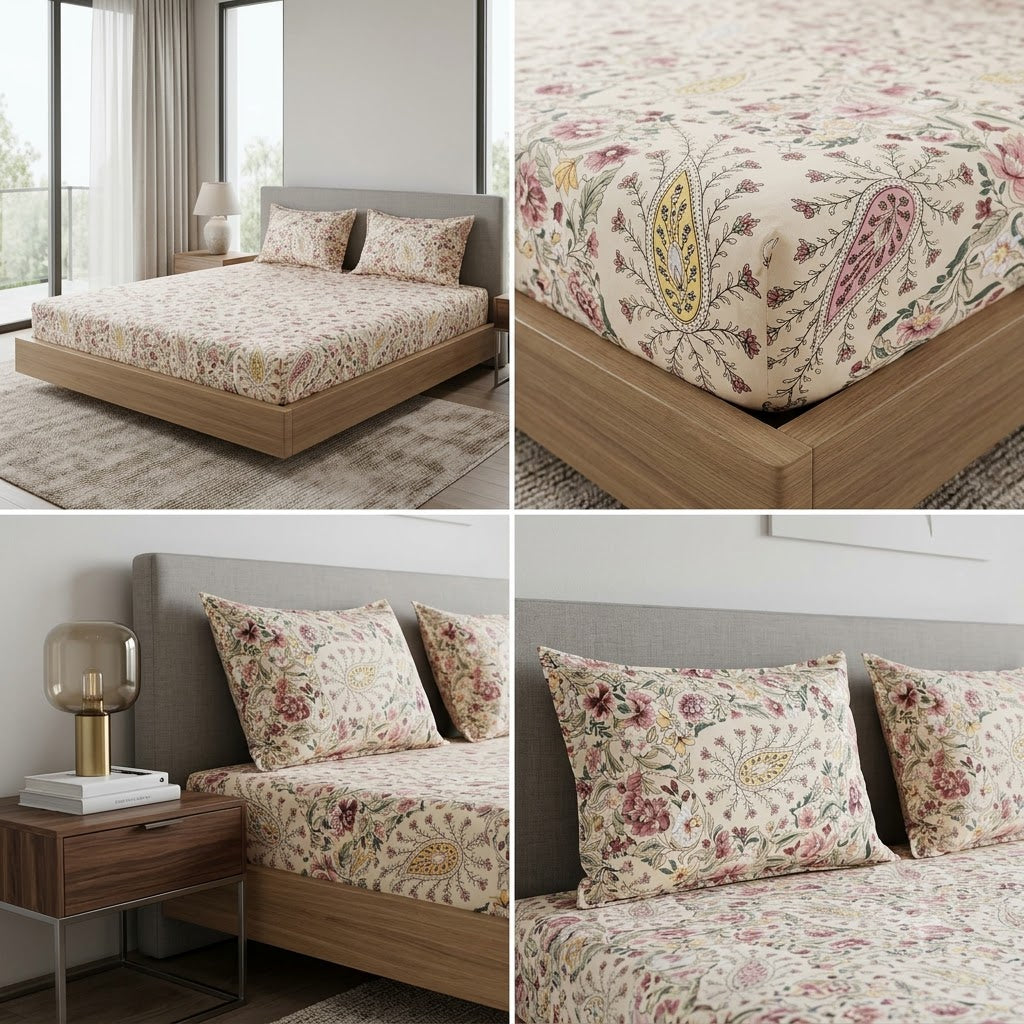 Fitted Bedsheets Pure Cotton 108 BY 108 Inch Product Code :- 55B89RKEH