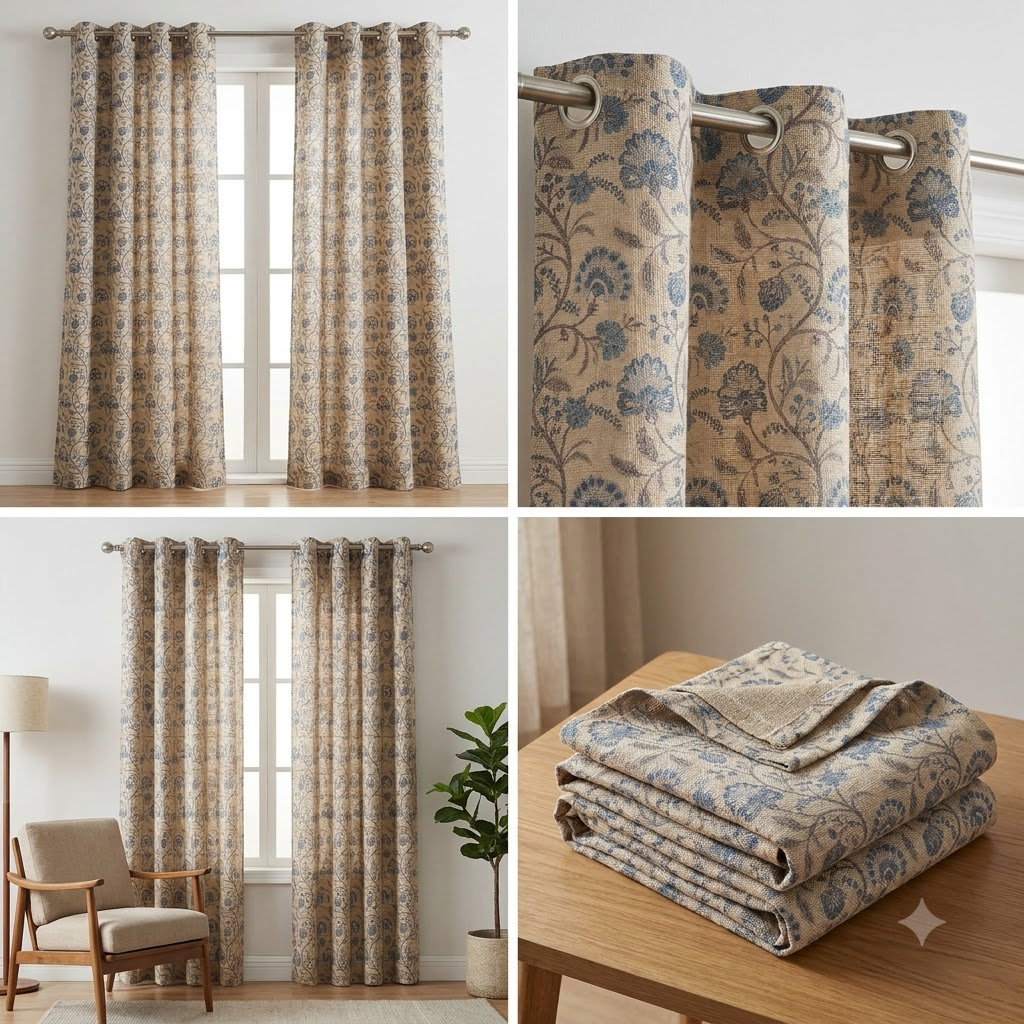 9 Feet Printed Jute Curtain
