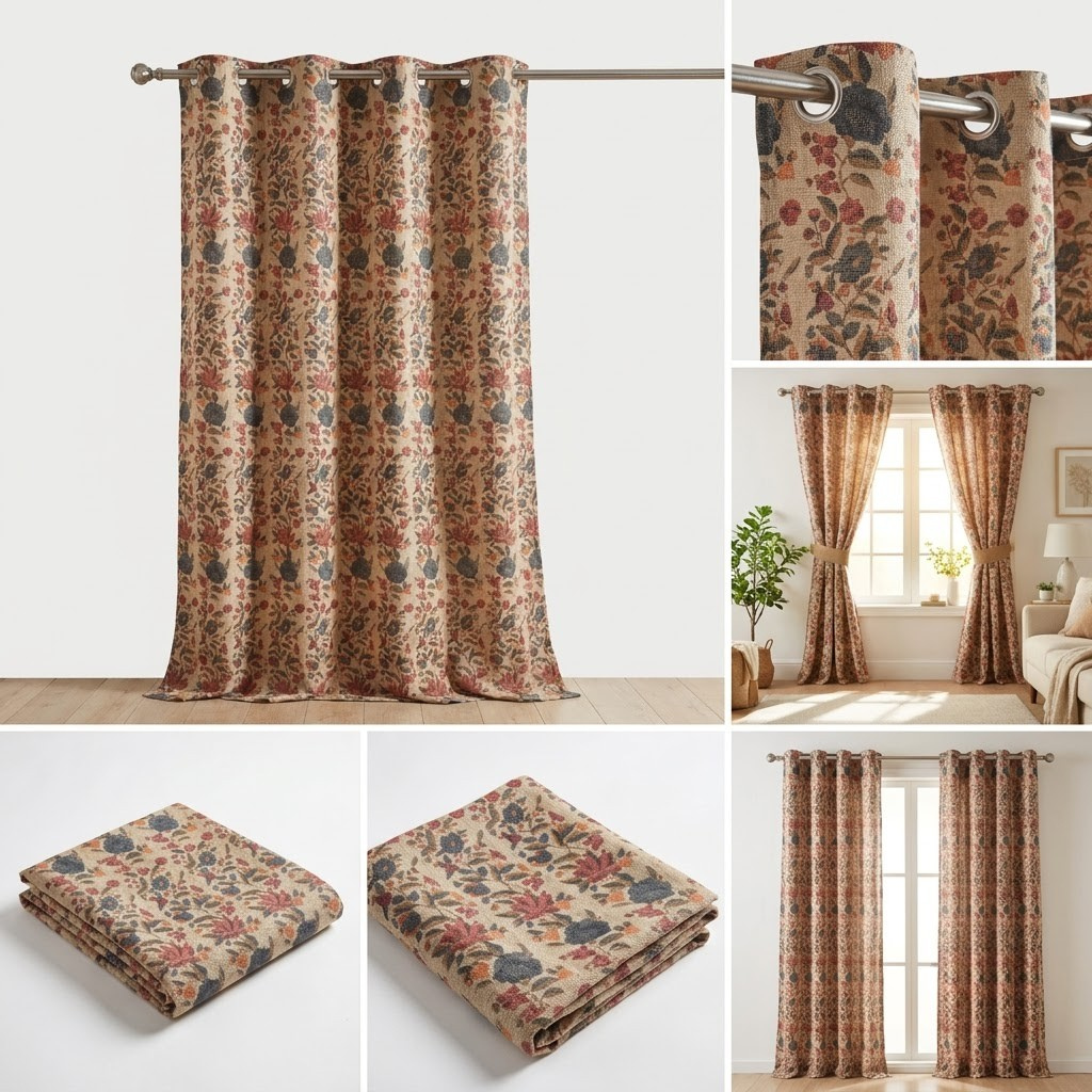 9 Feet Printed Jute Curtain