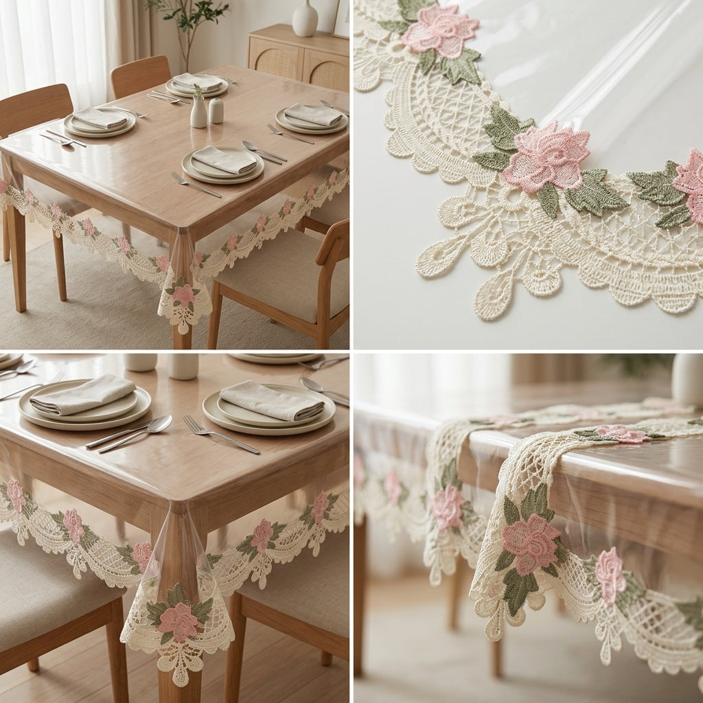 Transparent French Lace Dining 4 Seater Table Cover – Premium Quality