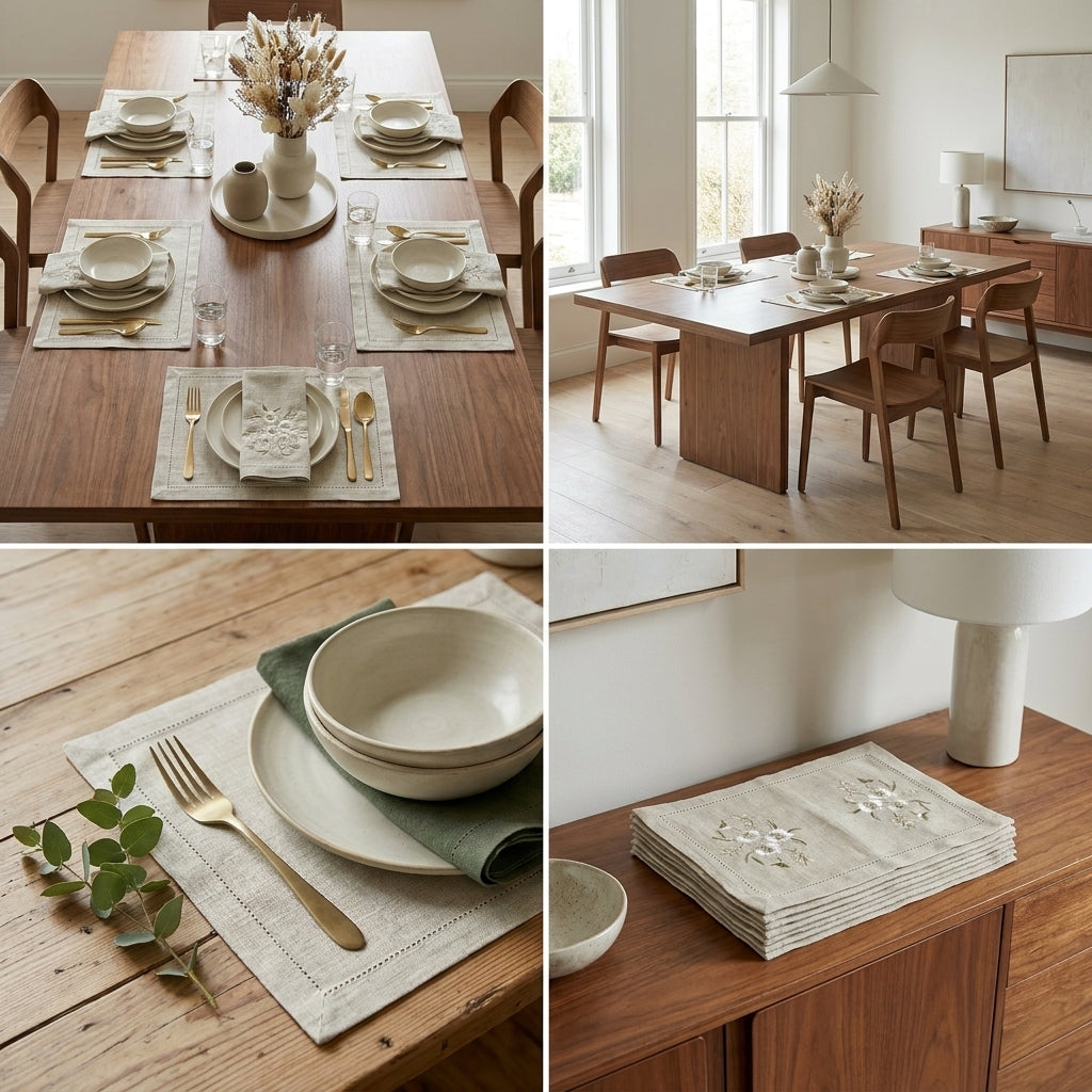 Luxury Embroidered Linen Table Mats – Set of 6