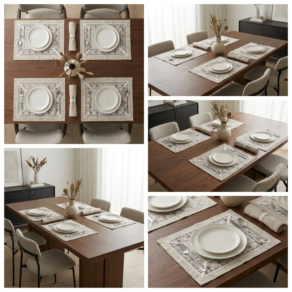 Luxury Linen Lace Table Mats – Set of 6