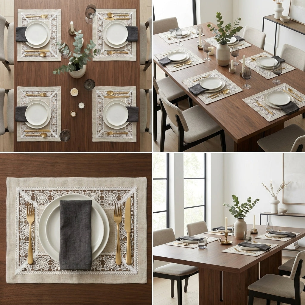 Luxury Linen Lace Table Mats – Set of 6