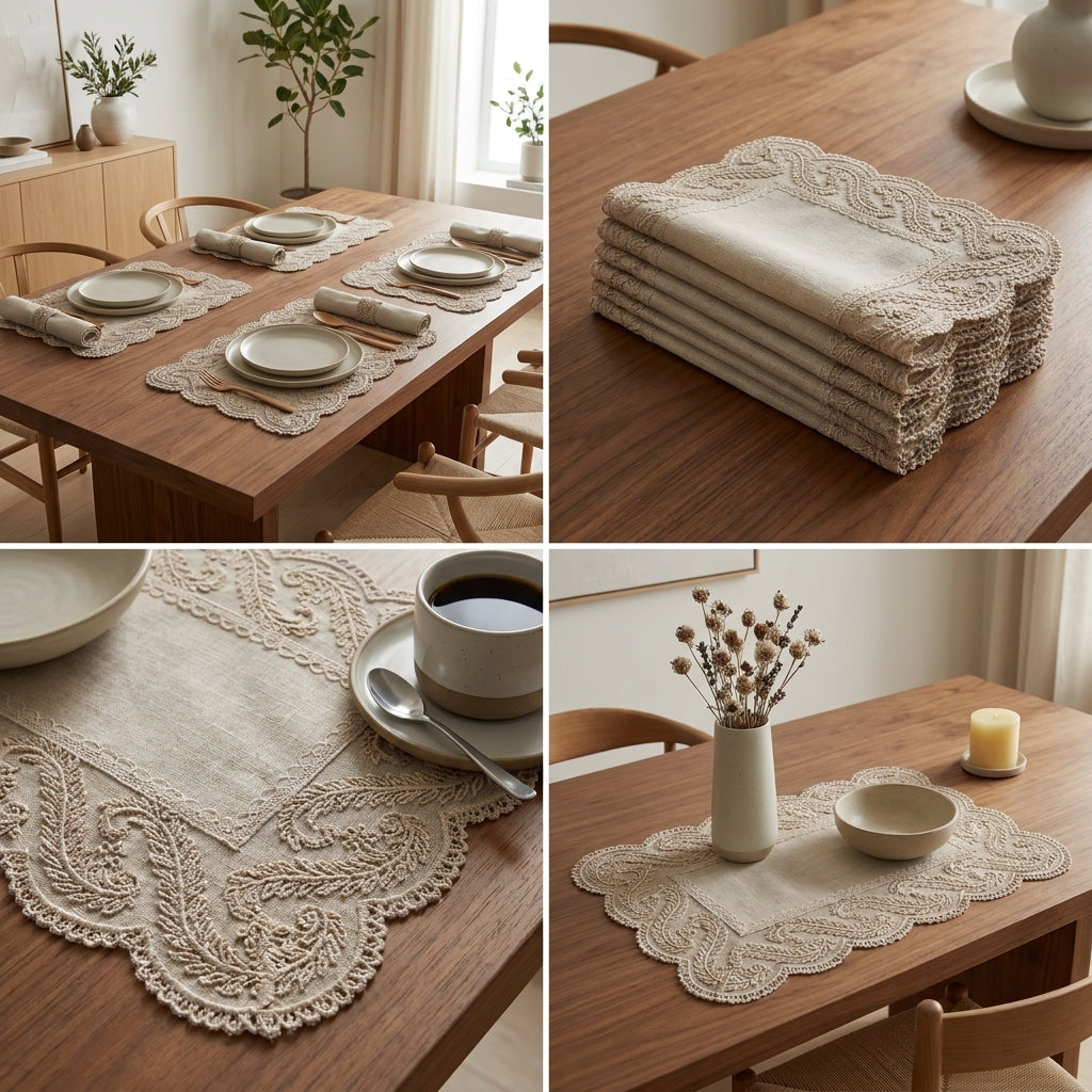 Luxury Embroidered Linen Table Mats – Set of 6 Product Code:- 55B100RKEH