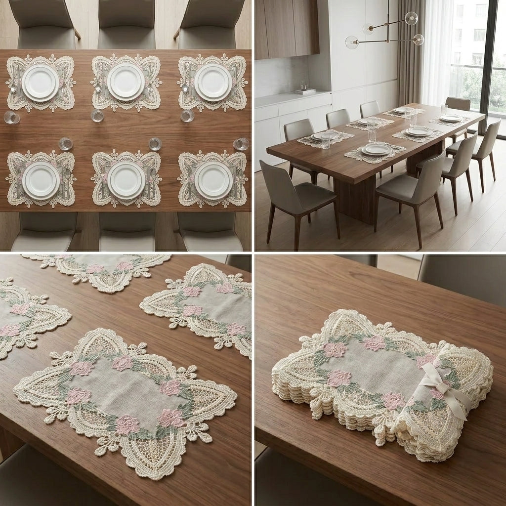 Luxury Floral Lace Table Mats – Set of 6
