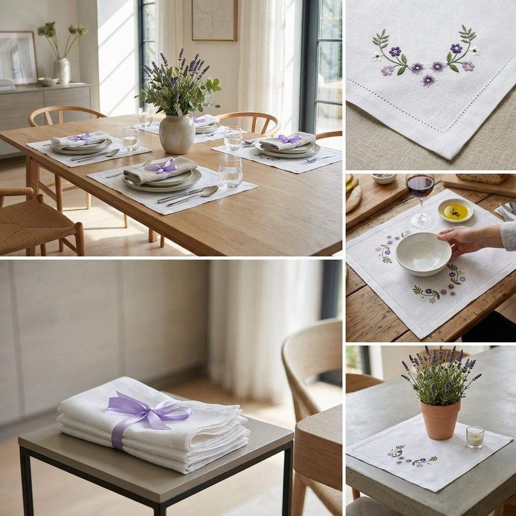 Luxury Embroidered Floral Table Mats – Set of 6