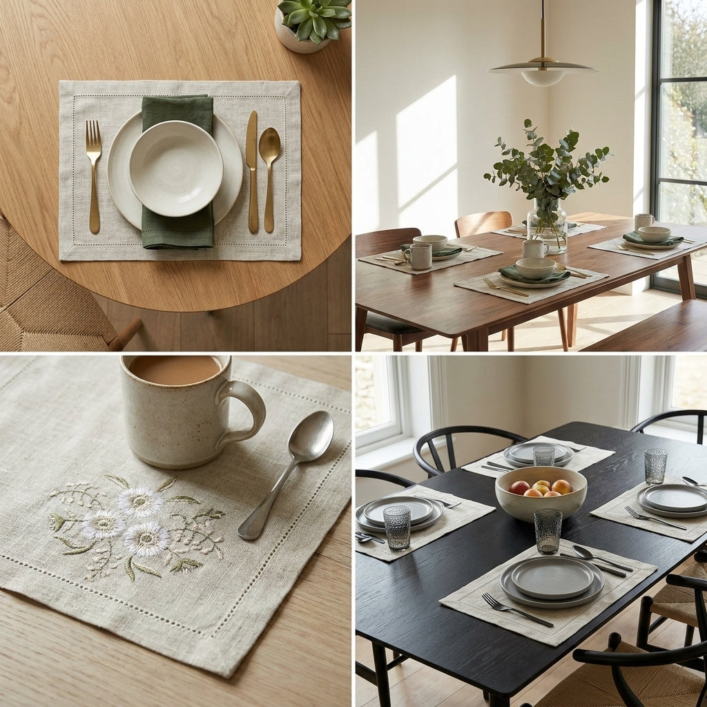 Luxury Embroidered Linen Table Mats – Set of 6