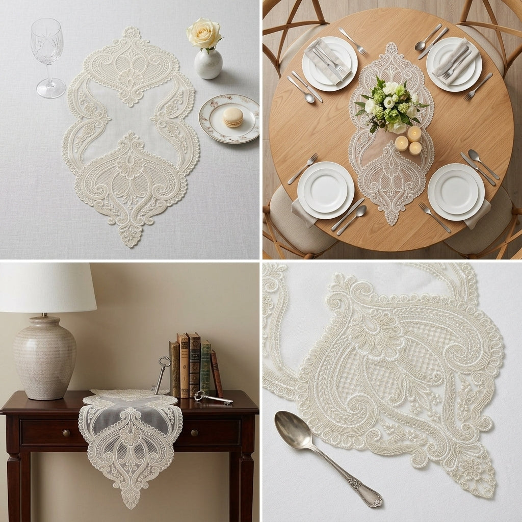 Luxury Floral Lace Turkish Table Runner (30 x 16 Inches)
