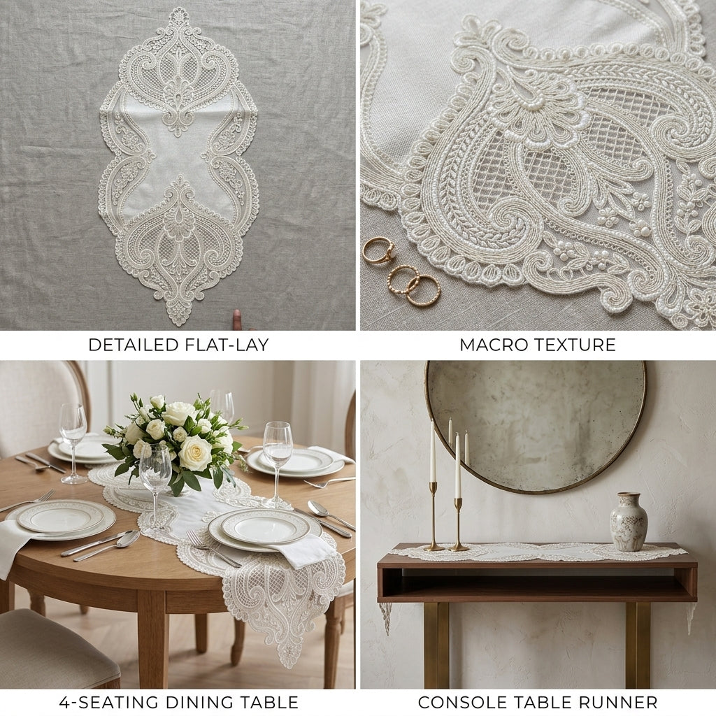 Luxury Floral Lace Turkish Table Runner (30 x 16 Inches)