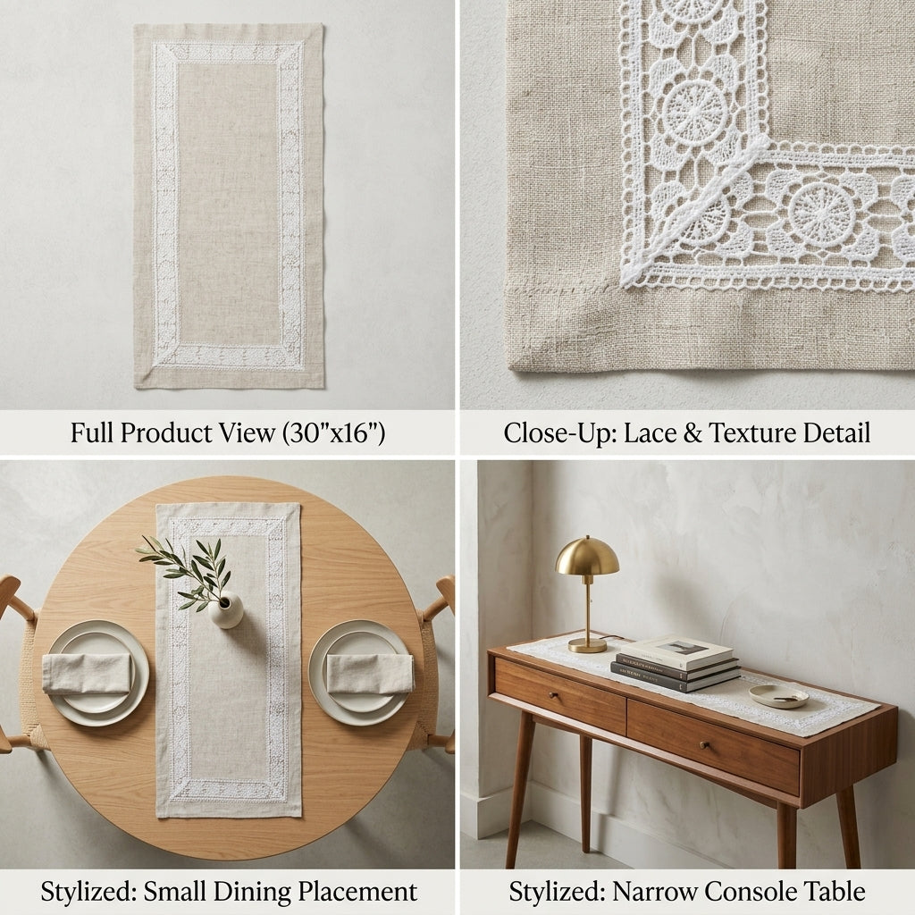 Luxury Floral Lace Turkish Table Runner (30 x 16 Inches)