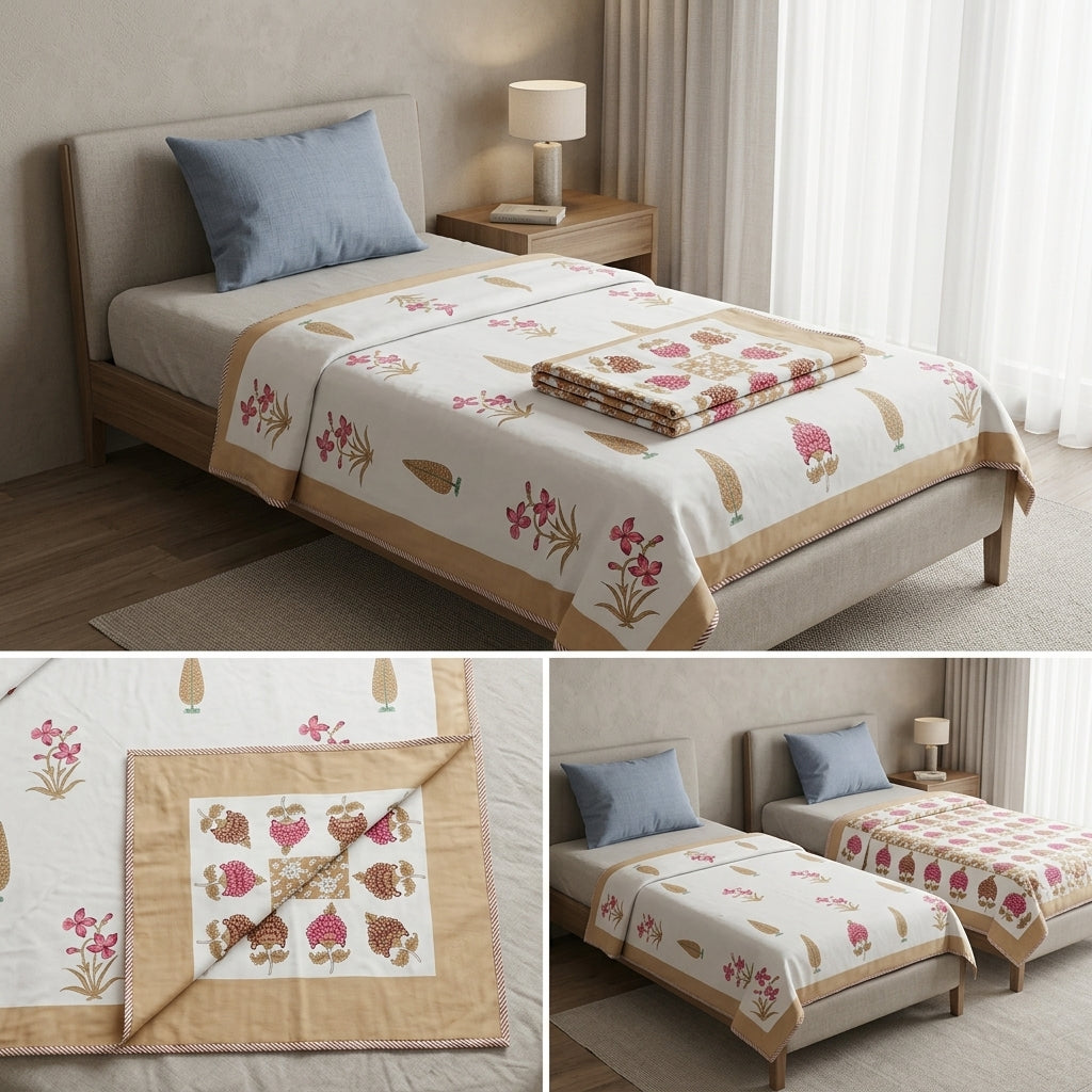Pure Muslin Single Bed Dohar – Pack of 2