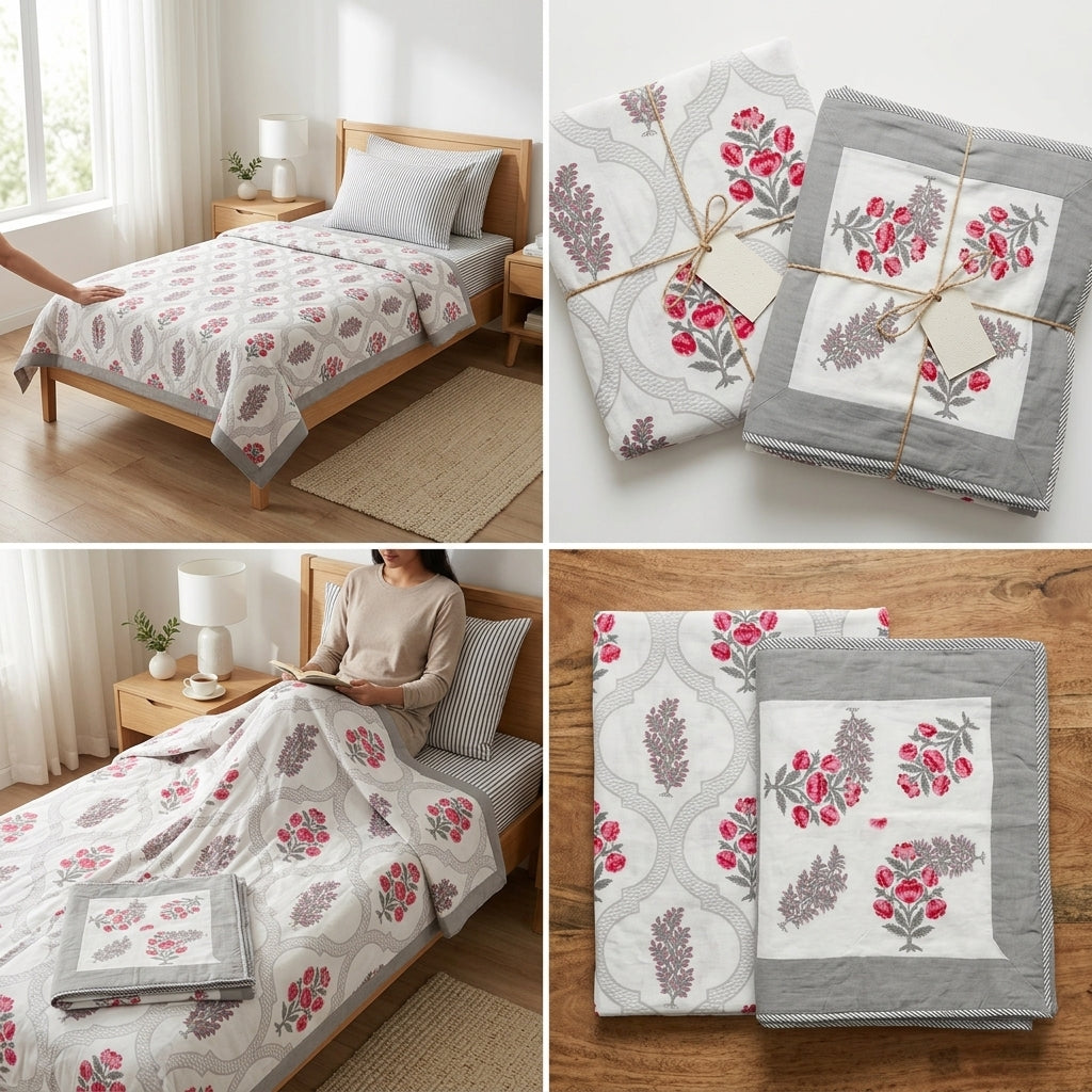 Pure Muslin Single Bed Dohar – Pack of 2