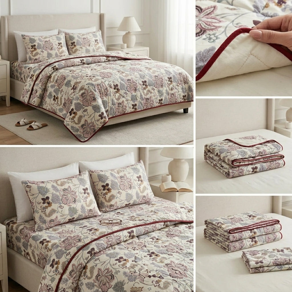 4 Pc Vintage Floral Dohar Set with Bedsheet & Pillow Covers Product Code :- 55B199RKEH