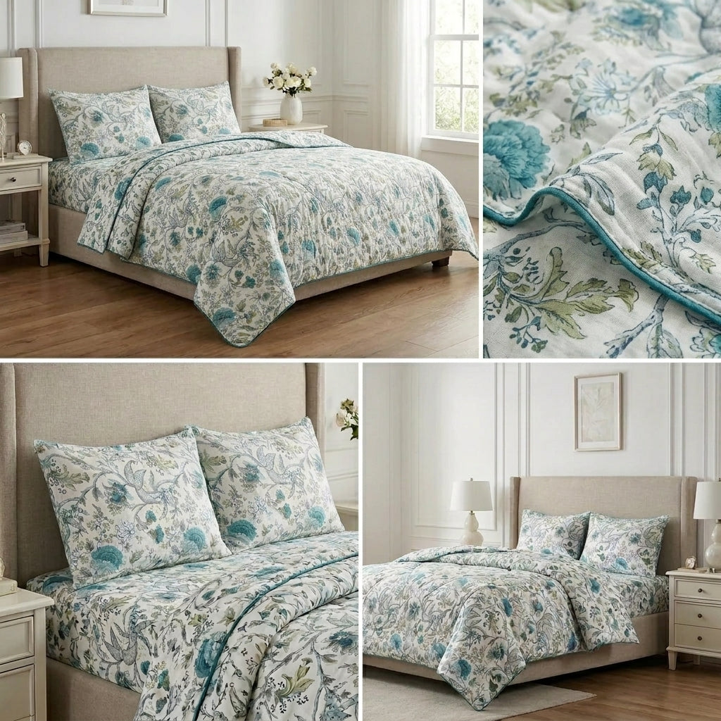 4 Pc Vintage Floral Dohar Set with Bedsheet & Pillow Covers Product Code :- 55B199RKEH