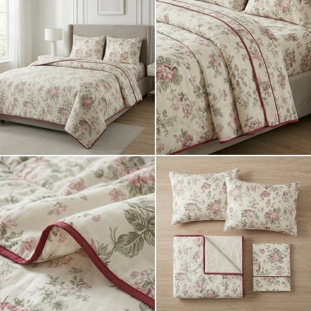 4 Pc Vintage Floral Dohar Set with Bedsheet & Pillow Covers Product Code :- 55B199RKEH