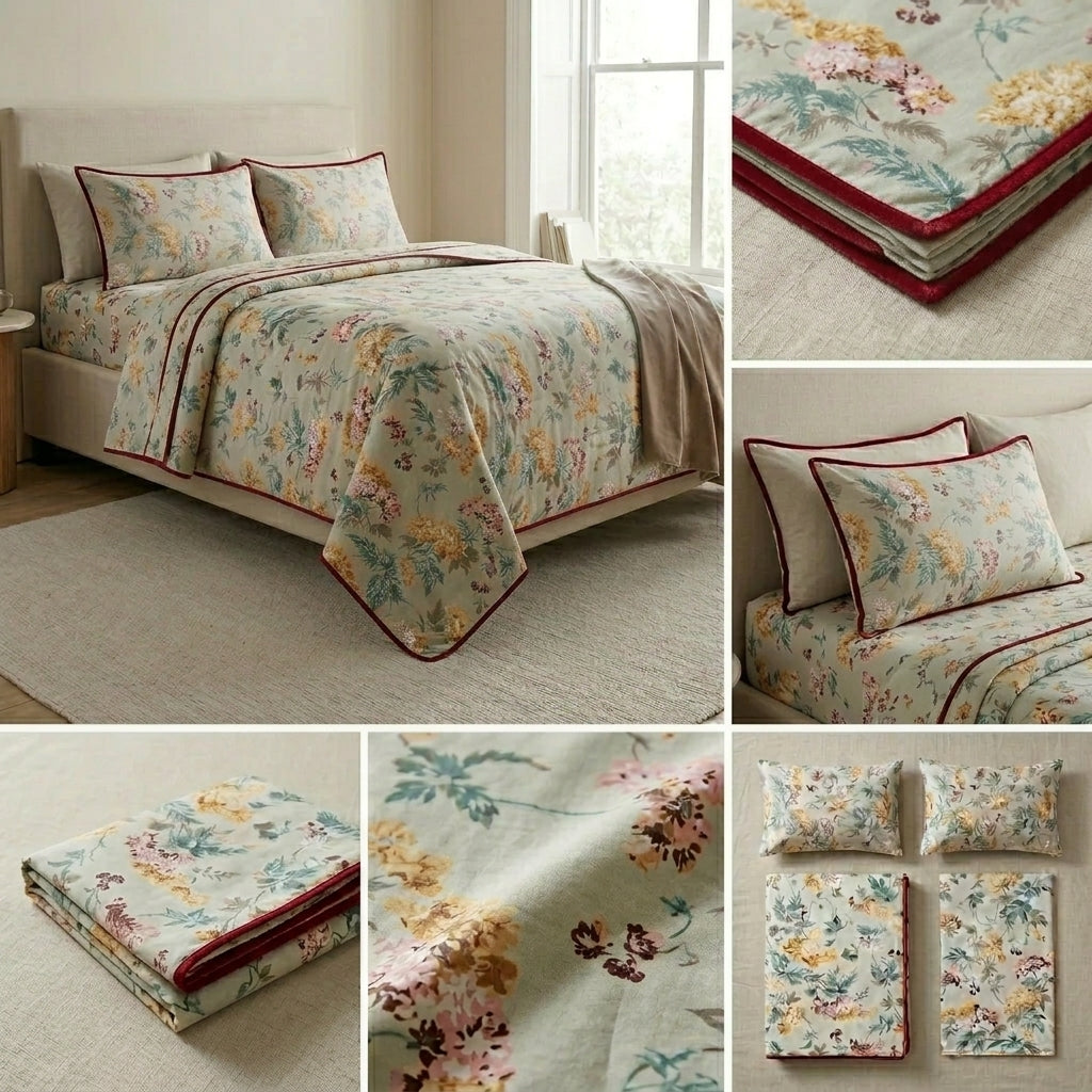 4 Pc Vintage Floral Dohar Set with Bedsheet & Pillow Covers Product Code :- 55B199RKEH