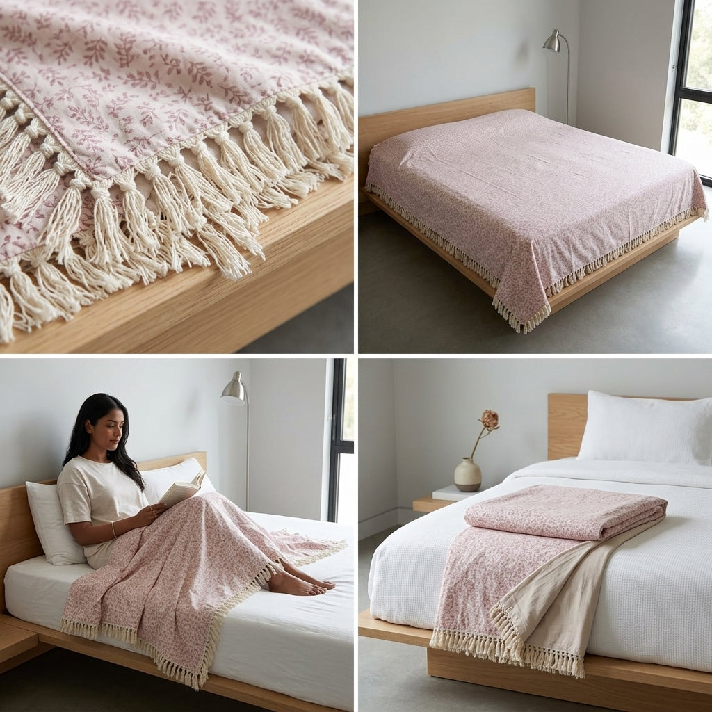 Cotton Dohar with Handcrafted Cotton Tassel Border